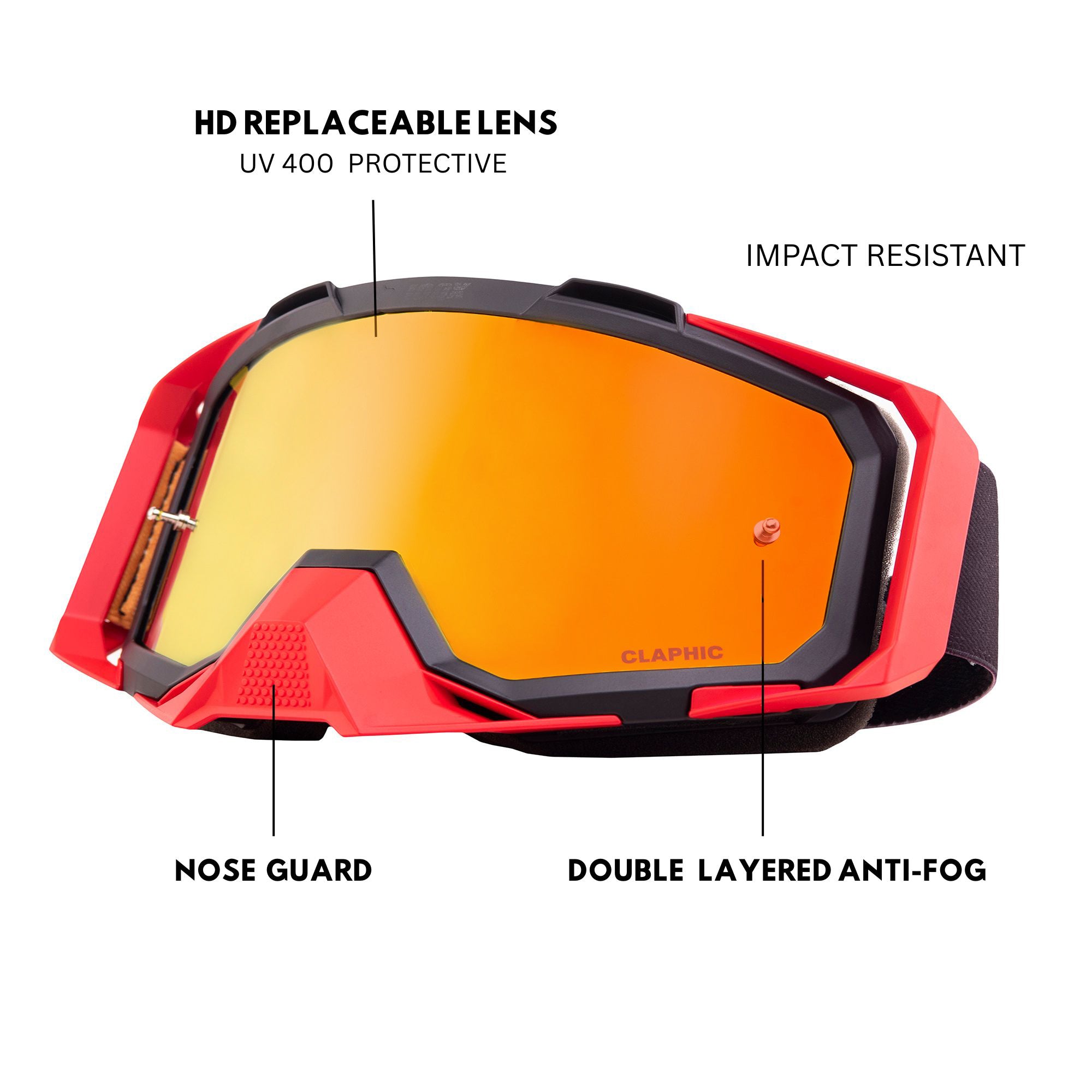 Motocross Goggle – CLAPHIC AURUM GOLD | Anti-Fog UV400 Gold Mirror Lens