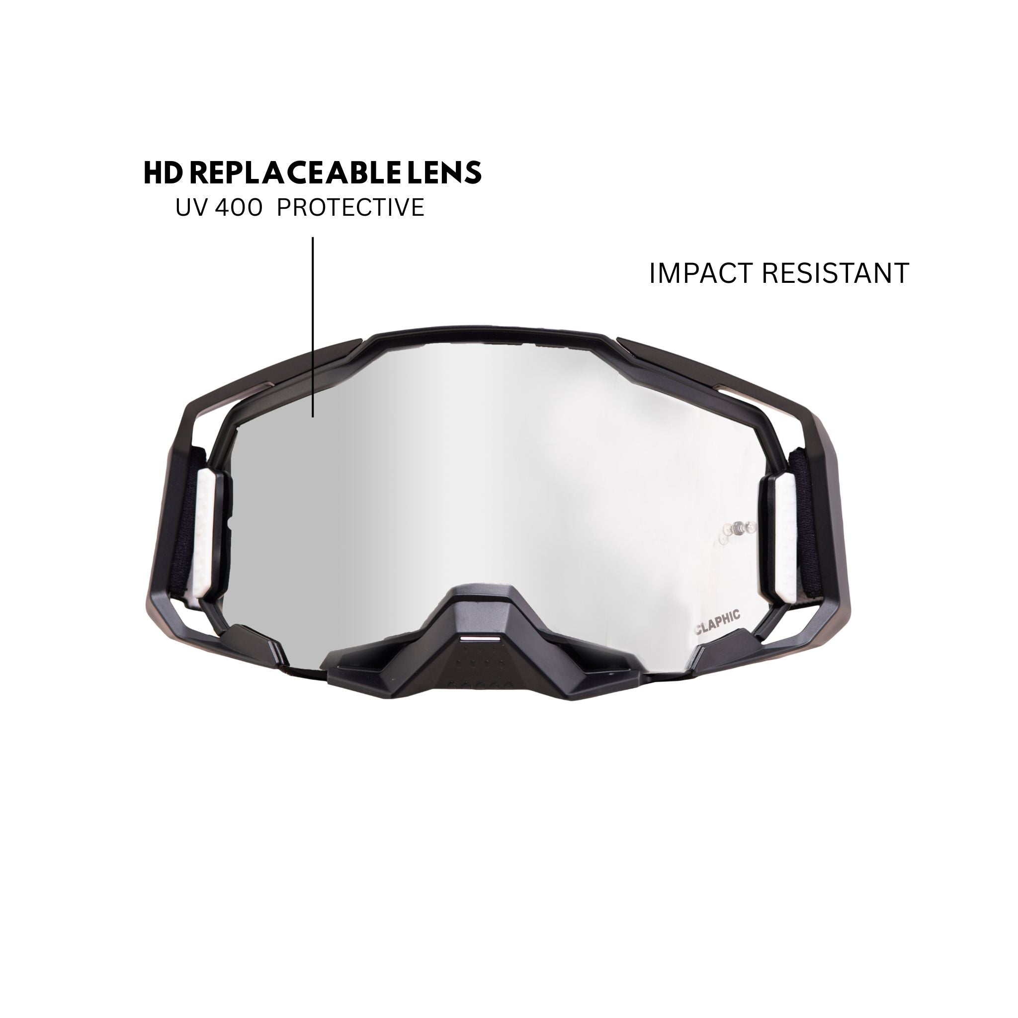 CLAPHIC ARGENTO SILVER Motocross Goggles – Dual Layered Anti-Fog Silver Mirror Lens