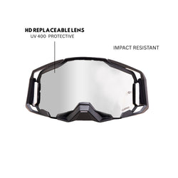 CLAPHIC ARGENTO SILVER Motocross Goggles – Dual Layered Anti-Fog Silver Mirror Lens